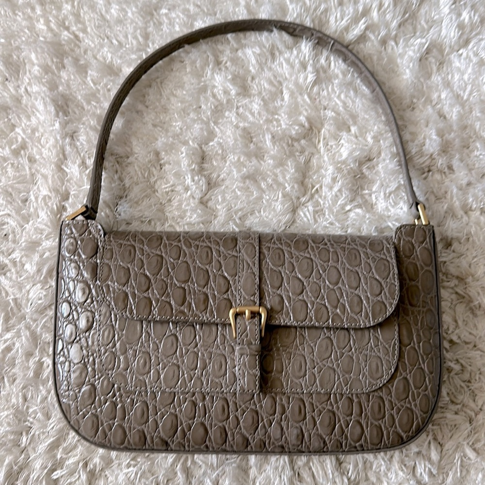 By Far Miranda Crocodile-effect Shoulder Bag Grey Leather